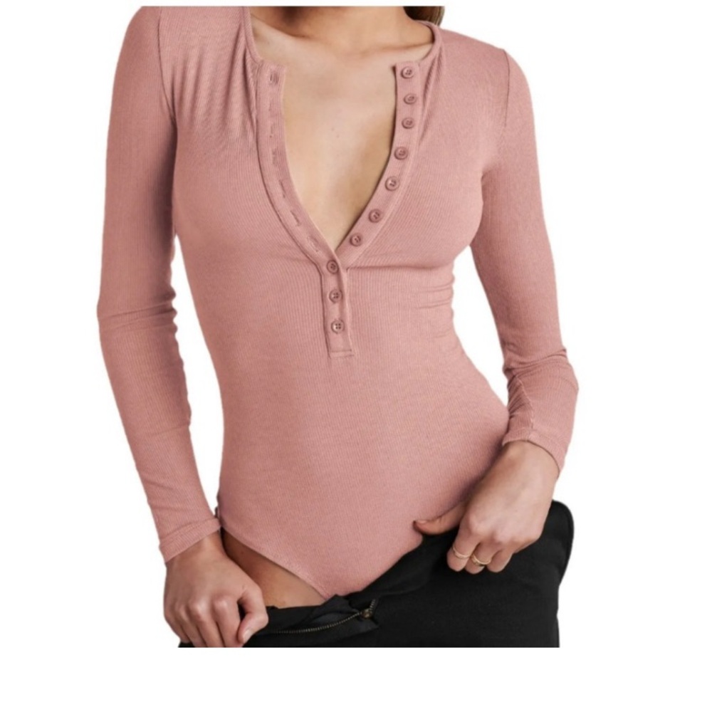 Free People Dylan Henley Bodysuit Size Medium Color Mauvais Pink NWT See Color